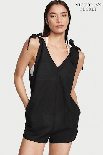 Victoria's Secret Black Linen Playsuit Cover Up (Q32575) | £45