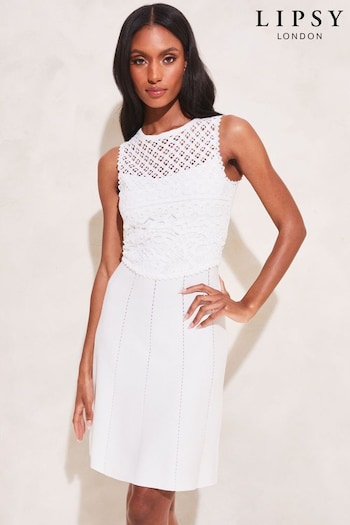 Lipsy Ivory Crochet Knitted Lace Fit and Flare Dress (Q32623) | £16