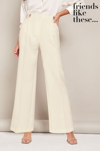 Friends Like These Ivory Petite High Waisted Wide Leg Trousers (Q32635) | £34
