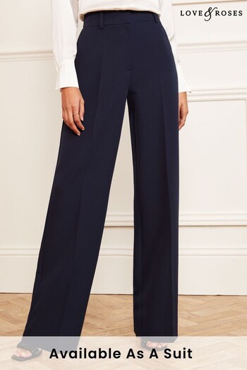 Love & Roses Navy High Waist Wide Leg Tailored Trousers (Q32672) | £38