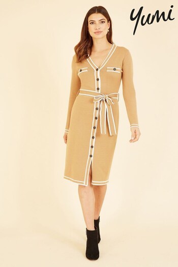 Yumi Yellow Knitted Shirt Dress With Contrast Border (Q32733) | £60