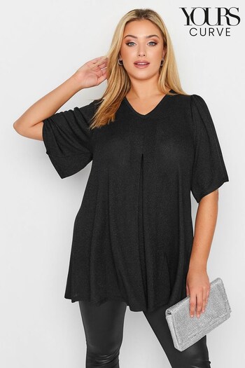 Yours Curve Black Textured Pleat Detailed Top (Q32754) | £27