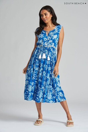 South Beach Blue Cotton Sleeveless Summer Dress (Q32766) | £34
