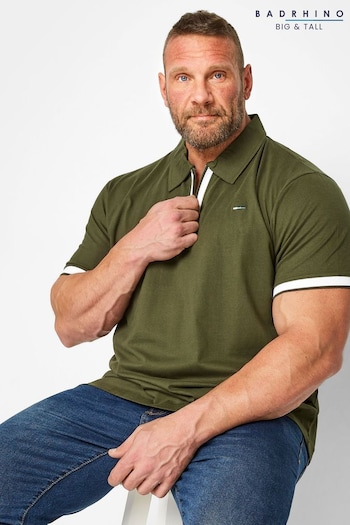 BadRhino Big & Tall Green Jersey Zip Polo Shirt (Q32789) | £24