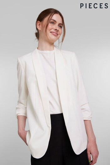 Pieces White Relaxed Ruched Sleeve Workwear Blazer (Q32807) | £42