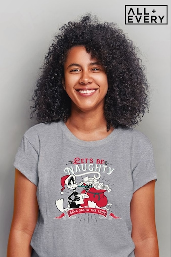 All + Every Grey Marl Looney Tunes Christmas Save Santa The Trip Women's T-Shirt (Q32888) | £23