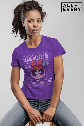 All + Every Dark Purple Powerpuff Girls Christmas Team Blossom Women's T-Shirt (Q32892) | £23