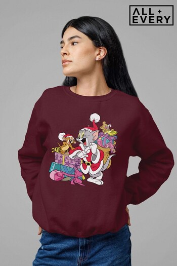 All + Every Burgundy Tom and Jerry Christmas Festive Sacks Women's Sweatshirt (Q32902) | £36