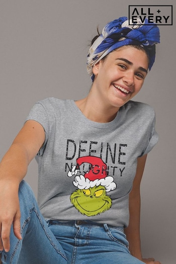 All + Every Grey Marl All + Every double Grey Marl The Grinch Define Naughty Women's T-Shirt (Q32909) | £23