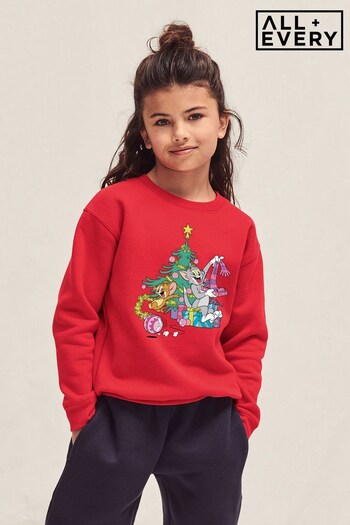 All + Every Fire Red Tom and Jerry Christmas Festive Morning Kids Sweatshirt (Q32923) | £26