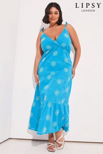Lipsy Cyan Blue Curve Empire Wrap Broderie Cami Maxi Dress (Q33157) | £48