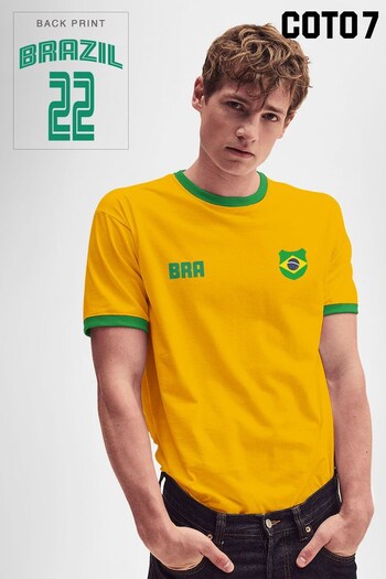 Coto7 Gold Brazil World Cup 2022 Men's Retro Ringer T-Shirt (Q33256) | £18