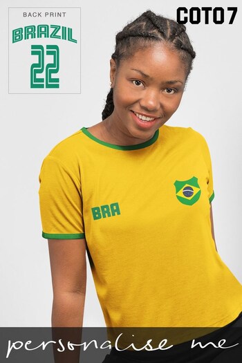 Coto7 Gold Brazil World Cup 2022 Women's Retro Ringer T-Shirt (Q33257) | £18