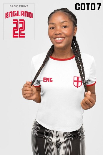 Coto7 White England World Cup 2022 Women's Retro Ringer T-Shirt (Q33259) | £18