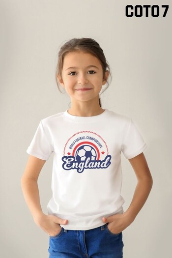 Coto7 White England World Football Sunrise Logo Kids T-Shirt (Q33301) | £16