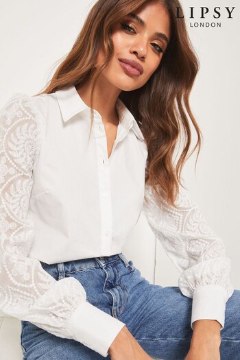 Lipsy White Lace Collared Button Through Shirt (Q33324) | £42