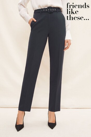 Friends Like These Navy Belted Tapered Tailored Smart Trousers (Q33479) | £34