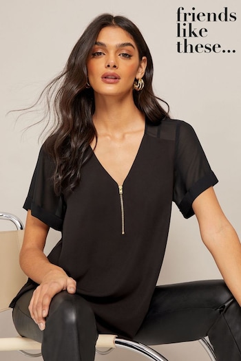 Friends Like These Black Zip Front Blouse (Q33505) | £26