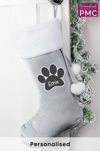 Personalised Christmas Paw Print Grey Pet Stocking by PMC (Q33580) | £15