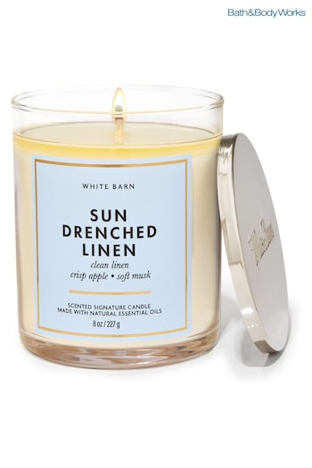Bath & Body Works Sundrenched Linen Sun-drenched Linen Signature Single Wick Candle 8 oz / 227 g (Q33592) | £23.50