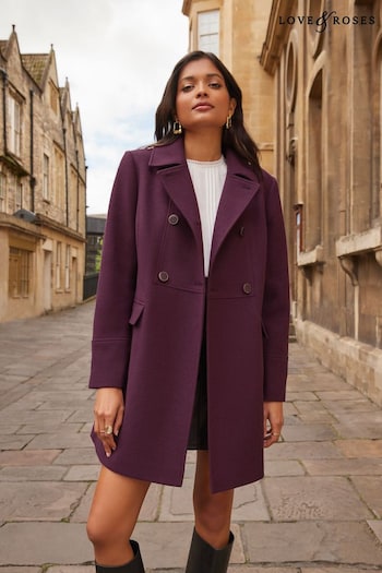 Love & Roses Purple Premium Double Breasted Dolly Coat (Q33637) | £79