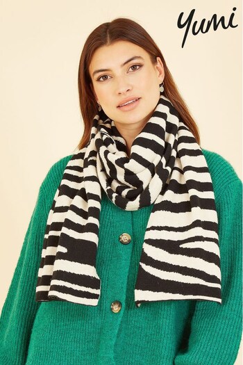 Yumi Black & White Zebra Print Knitted Scarf (Q33697) | £30