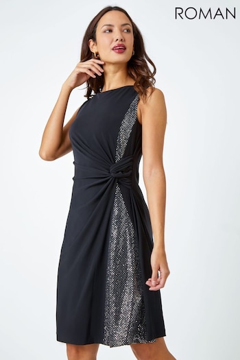 Roman Black Side Twist Sleeveless Glitter Dress (Q33717) | £45
