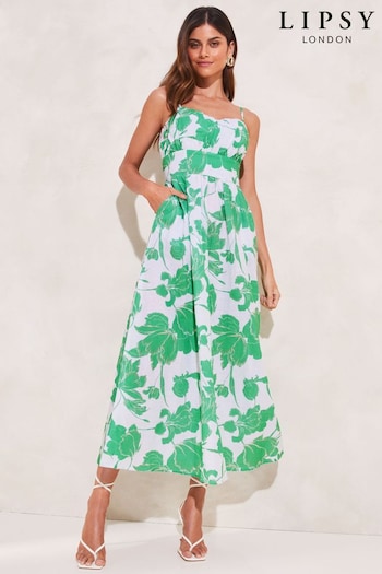 Lipsy Green Print Puff Sleeve Mini Tea Strappy Dress (Q33754) | £58