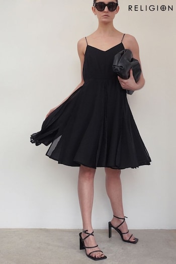Religion Black Jewel Mini Dress With Multi Layer Sheer Skirt (Q33763) | £65