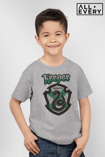 All + Every Heather Grey Harry Potter Quidditch Slytherin Crest Keeper Kids T-Shirt (Q33820) | £18