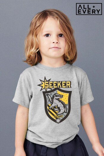 All + Every Heather Grey Harry Potter Quidditch Hufflepuff Crest Seeker Kids T-Shirt (Q33822) | £18
