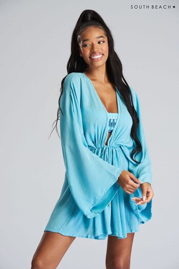 South Beach Blue Crinkle Beach Dress (Q33849) | £30