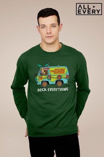 All + Every Bottle Green Scooby Doo Christmas The Mystery Machine Men's Sweatshirt (Q33867) | £36