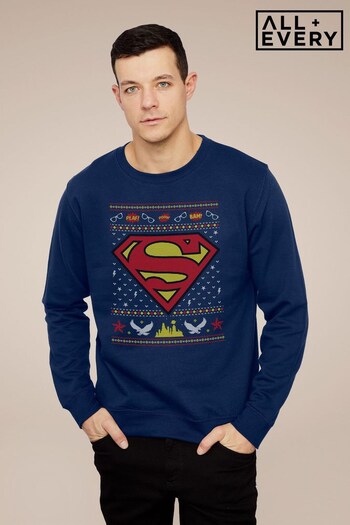 All + Every Navy Blue Superman Christmas Pattern Men's Sweatshirt (Q33868) | £36