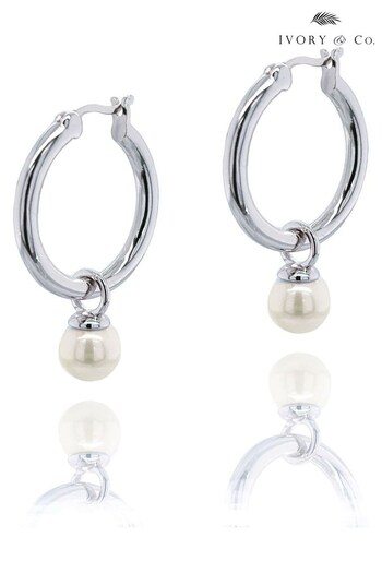 Ivory & Co Silver Newark Pearl Hoop Earrings (Q33885) | £35