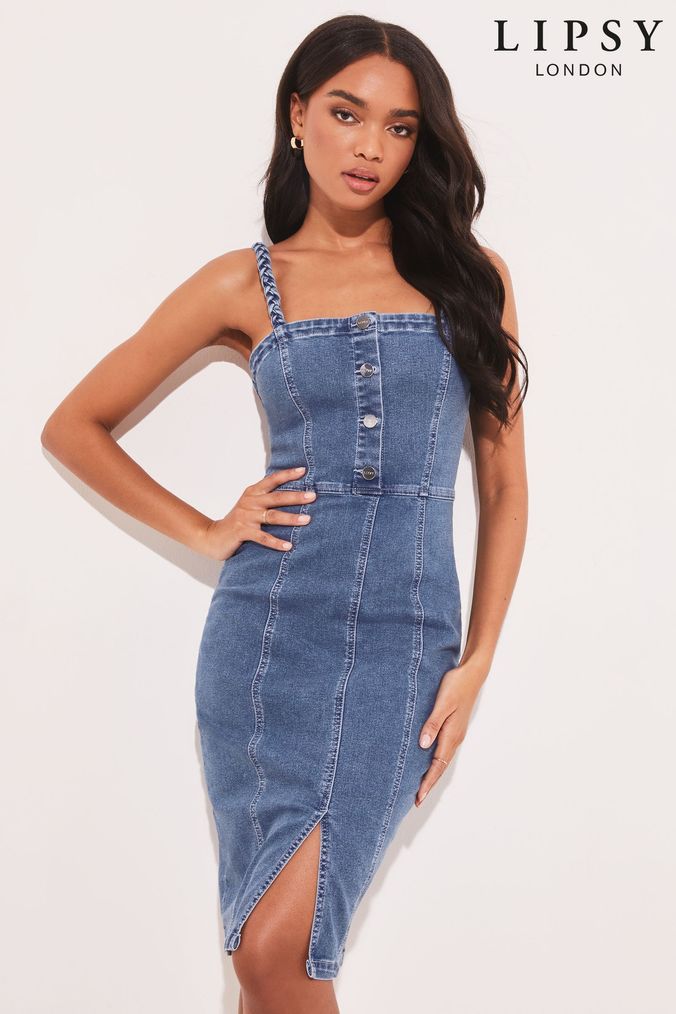 Lipsy Blue Braided Bodycon Denim Midi Dress (Q34052) | £58