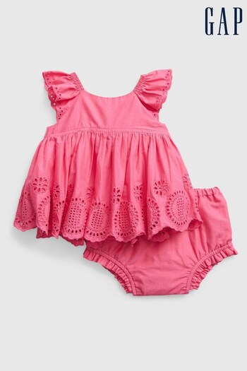 Gap Pink Broderie Flutter Sleeve Baby Outfit Set (Q34114) | £25