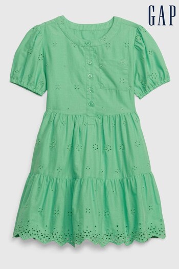 Gap Green Tiered Broderie Puff Short Sleeve Dress (Q34127) | £30