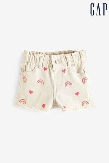Gap Cream Rainbow Embroidered Elasticated Denim Shorts Comfortable (Q34130) | £20