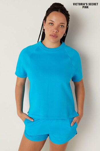 Victoria's Secret PINK Bright Marine Blue Cotton Short Sleeve Hoodie (Q34145) | £26