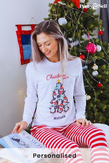 Personalised Penguins Pyjama Set for Ladies by Percy & Nell (Q34243) | £36