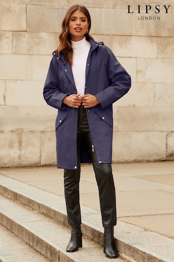 Lipsy Navy Blue Rubberised Shower Resistant Rain Mac Coat (Q34247) | £72