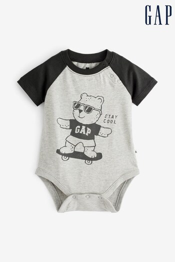 Gap Black & Grey Graphic Short Sleeve Baby Bodysuit (Q34276) | £5
