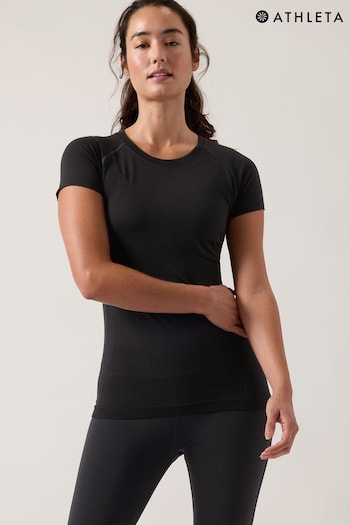 Athleta Black Short Sleeve Crew Neck Seamless T-Shirt (Q34513) | £50