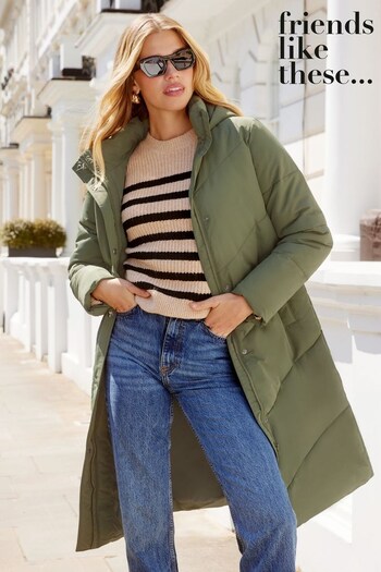 Friends Like These Khaki Green Quilted Duvet Coat (Q34677) | £72