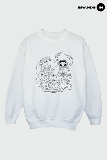 Brands In WHITE Disney Muppets Group Line Art Women White Sweatshirt (Q34716) | £36