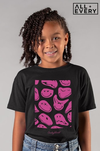 All + Every Black SmileyWorld Melted Pink Face Kids T-Shirt (Q34769) | £17.50