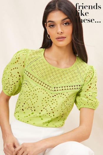 Friends Like These Lime Short Sleeve Broderie Top (Q34863) | £37