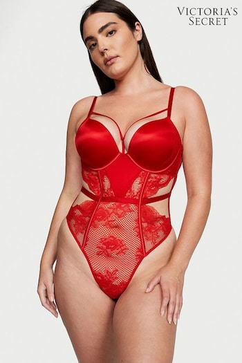 Victoria's Secret Lipstick Red Fishnet Bombshell Bodysuit (Q34974) | £85