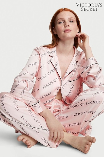 Victoria's Secret Purest Pink Logo Satin Long Pyjamas (Q35046) | £69